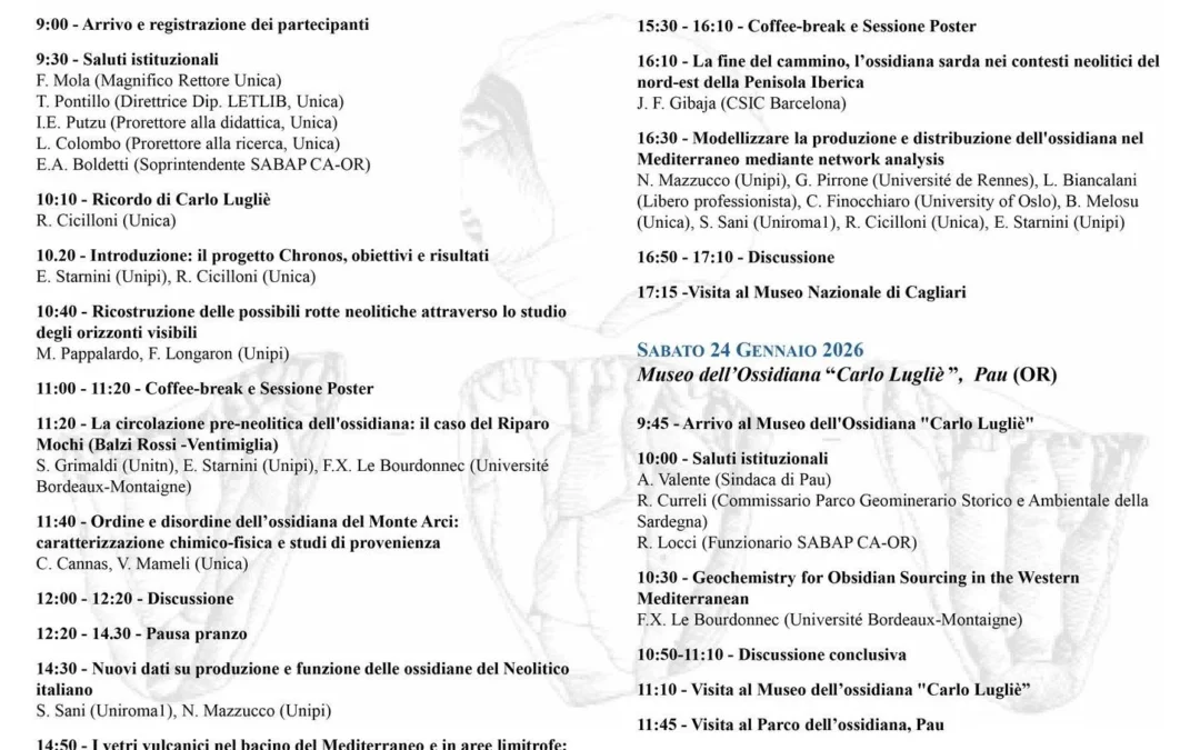 Workshop conclusivo Chronos “Le vie dell’ossidiana”, in ricordo di Carlo Lugliè. Progetto PRIN2022